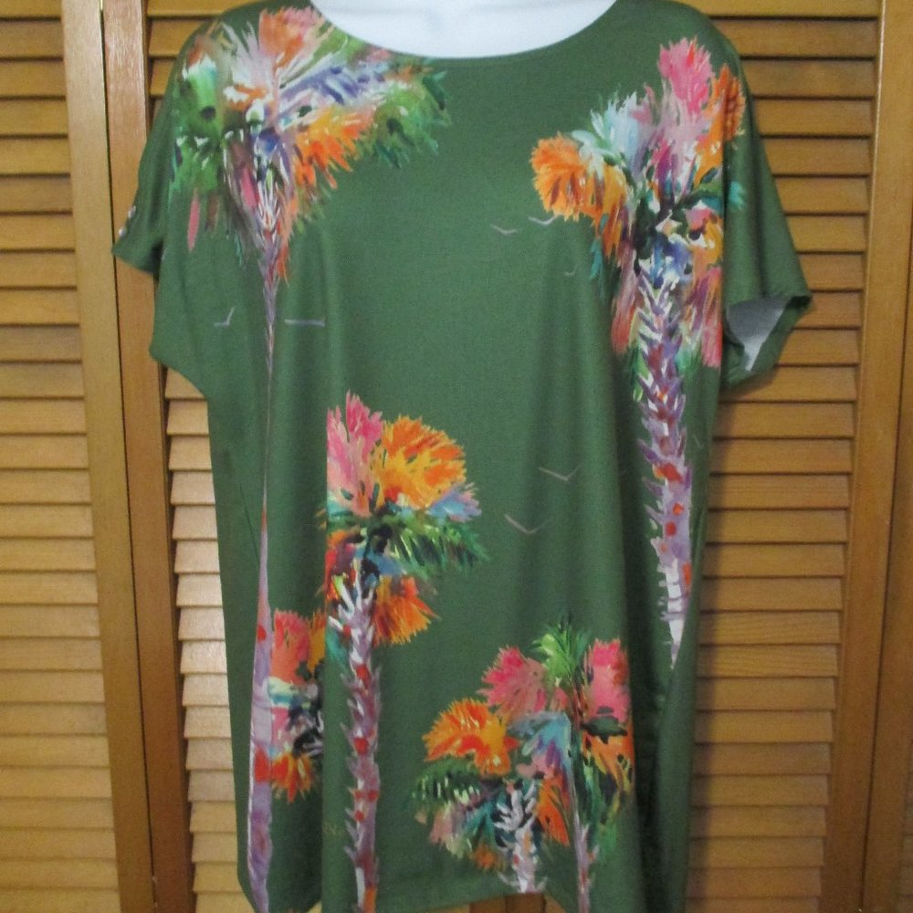 Ellen Negley top pretty green open shoulder lightweight soft stretchy top size L